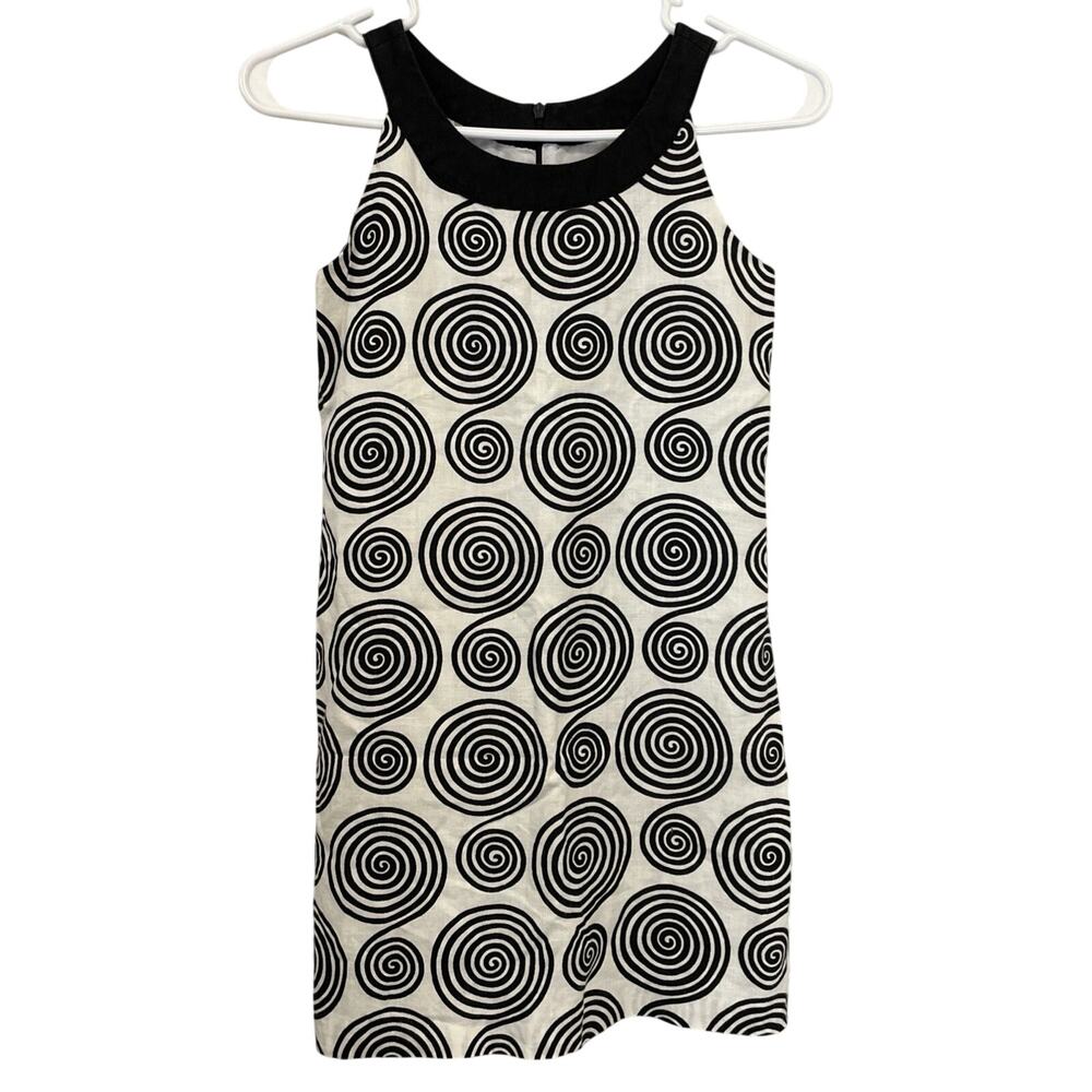 Maggie Breen Too Dress Size 10-100% Linen-Black & White Geometric Pattern-Retro